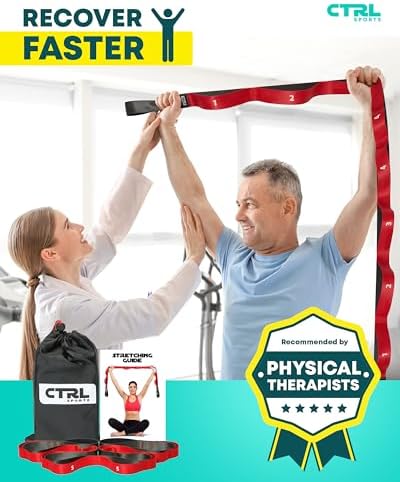 Stretching Strap with Loops - Non Elastic Stretch Band for Physical Therapy, Yoga Strap for Stretching Equipment, Stretch Bands for Exercise and Flexibility - Fascia, Hamstring & Leg Stretcher Belt