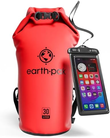 Earth Pak Waterproof Dry Bag - Roll Top Waterproof Backpack Sack Keeps Gear Dry for Kayak with Waterproof Phone Case