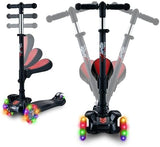 Hurtle 3-Wheeled Scooter for Kids - Wheel LED Lights, Adjustable Lean-to-Steer Handlebar, and Foldable Seat - Sit or Stand Ride with Brake for Boys and Girls Ages 1-14 Years Old