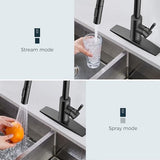FORIOUS Black Kitchen Faucet with Pull Down Sprayer, High Arc Modern Classic Sink Faucet Stainless Steel with Deck Plate Fit for 1 or 3 Hole for Pot Filler Bar Farmhouse Laundry Rv