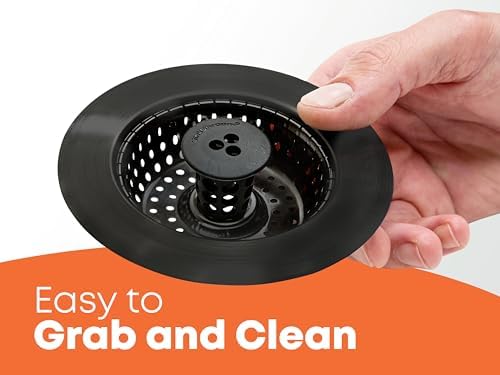 Kitchen SinkShroom Clog-Free Kitchen Sink Drain Strainer with Stopper - Sink Protector for Kitchen Sink, Stainless Steel, Matte Black