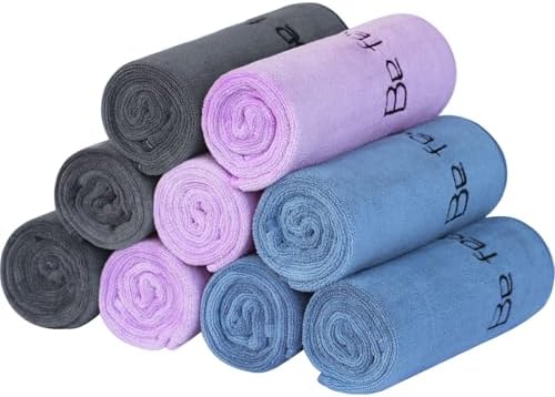 Microfiber Gym Towels Bigger Size Super Soft for Exercise Fitness, Sports, Workout, 380-GSM 15-Inch x 31-Inch Quick-Drying Towels (9 Pack, 3Grey+3Blue+3Purple)