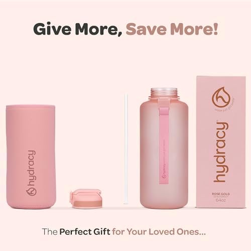 Hydracy Water Bottle with Time Marker -Large BPA Free Water Bottle & No Sweat Sleeve -Leak Proof Gym Bottle with Fruit Infuser Strainer & Times to Drink -Ideal for Fitness Sports & Outdoors