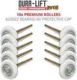 DURA-LIFT Ultra-Life MAX 2" Sealed 6200ZZ Bearing Nylon Garage Door Roller, 4" Stem, Pack of 10