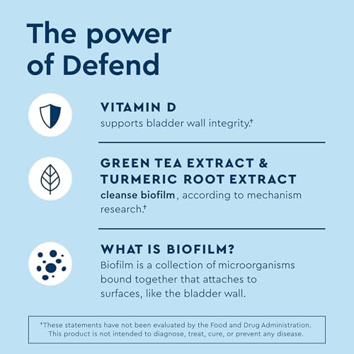 Uqora Defend - Urinary Tract Health Supplement - Support Bladder Health & Cleanse Biofilm* with D-Mannose, Green Tea Extract, Turmeric Extract & More - Gluten-Free - 60 Capsules (30-Day Supply)
