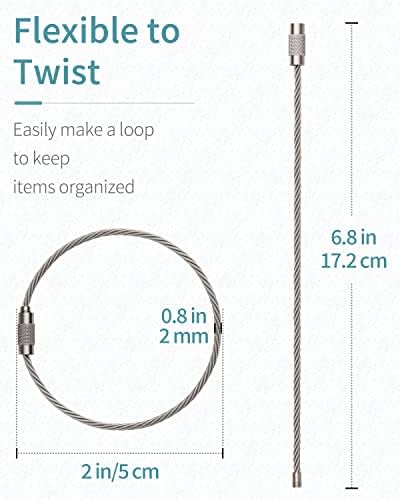 Pawfly 6 Inch Wire Keychain Cable Large Stainless Steel Key Ring Loop for Outdoor Hiking Connectable Luggage Tag Keeper