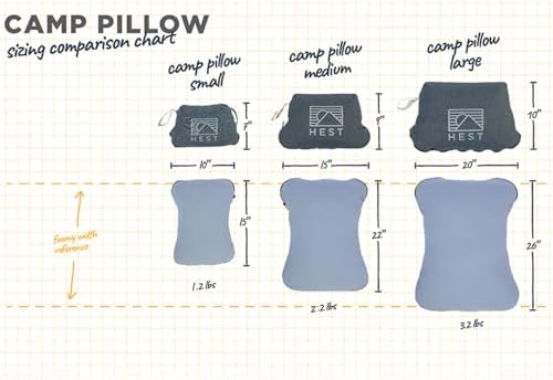 HEST Camp Pillow (Large) - Temperature Resilient Memory Foam - Essential for Camping, Backpacking, and Outdoor Adventures - Compact Packable Travel Pillow - 20" L x 26" W