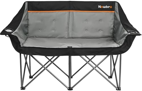 Oversized Double Camping Chair for Adults, Fully Padded Folding Camping Chairs Loveseat, Big Heavy Duty Outdoor Patio Lawn Chair with Arm Cup Holder