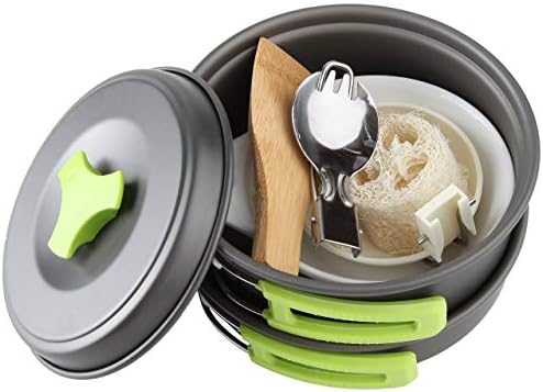 MalloMe Camping Cookware Mess Kit for Backpacking Gear – Camping Cooking Set - Camping Pots and Pans Set - Backpacking Stove/Portable Stove Compatible - Camp Kitchen Equipment Accessories Pot