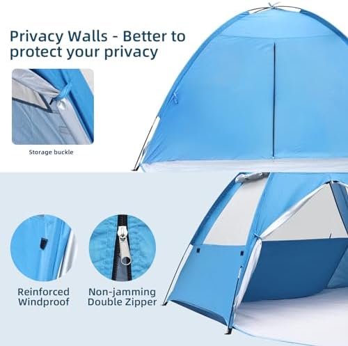 COVACURE Beach Tent Sun Shelter for 3-4 Person - UPF 50+ UV Protection Beach Shade, Waterproof & Lightweight, Easy Setup Portable Sun Canopy for Camping, Fishing, Beach