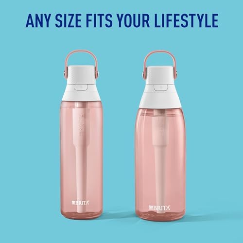Brita Hard-Sided Plastic Premium Filtering Water Bottle, BPA-Free, Reusable, Replaces 300 Plastic Water Bottles, Filter Lasts 2 Months or 40 Gallons, Includes 1 Filter, Blush - 26 oz.