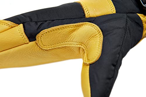 Saranac SA0185 Winter Ski Gauntlet Mitten with Premium Deerskin Leather, Gold/Black