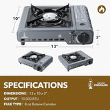 The First Penguin Portable Camping Stove - with Carrying Case 10,000 BTU Great for Emergency Preparedness Kit, High Power Butane Stove, Perfect for Camping, Hiking and Emergency-Grey
