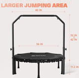 BCAN 450/550 LBS Foldable Mini Trampoline, 40"/48" Adult Fitness Trampoline with Bungees, U Shape Adjustable Foam Handle, Stable & Quiet Exercise Rebounder,Indoor/Outdoor Workout