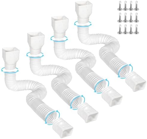 4 Pack Flexible Gutter Downspout Extensions Extendable from 21" to 67", Downspout Extender Comes with Adapters, Thickened Down spout Drain Extension for Rainwater Drainage(White)