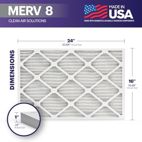 BNX TruFilter 16x24x1 Air Filter MERV 8 (6-Pack) - MADE IN USA – Dust & Pet Defense Pleated Air Conditioner HVAC AC Furnace Filters for Dust, Pet, Mold, Pollen MPR 600 – 700 & FPR 5