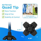 NOVA Medical Products Sugarcane, Walking Cane with All Terrain Rubber Quad Tip Base and Carrying Strap, Waves Design, Blue Rain
