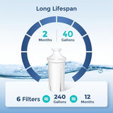 Fil-Fresh 6-Pack Replacements for Brita Water Filter, Pitchers and Dispensers, NSF 53&42 Certified to Reduce Cadmium, Mercury, Copper, Zinc, BPA free, Lasts 2 Months or 40 Gallons