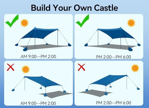 Beach Tent, Camping Sun Shelter 10 x 10ft, with 4 Sandbags, UPF50+, Includes Sand Shovel, Ground Pegs & Stability Poles, Pop Up Beach Canopy Sunshade for Fishing, Backyard Fun or Picnics (Navy Blue)