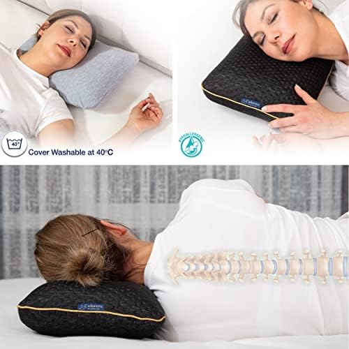Memory Foam Pillow for Travel and Camping with Extra Cotton Cover – Easy to Carry Portable Bag (Black)