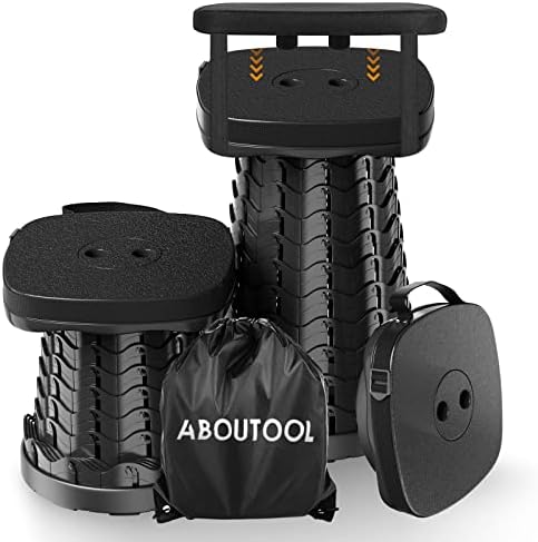 Folding Camping Stool - Square Collapsible Portable Seat with Elastic Cushion & Adjustable Nylon Bag, Sturdy Lightweight Telescoping Design, Max Load 485lb