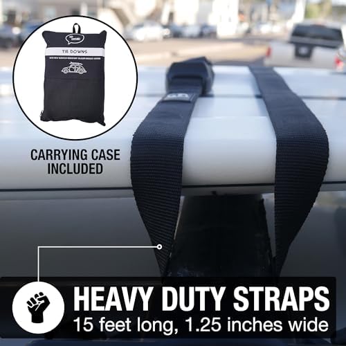 Ho Stevie! Surfboard Tie Down Straps (Pair) for Roof Rack Crossbars - Easy to Use - 'No Scratch' Silicone Buckle Covers Prevent Damage