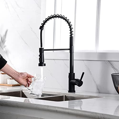 Kitchen Faucet Head Replacement Black, with 15 Adapters Plastic Pull Down Faucet Spray Head, 3 Modes Pull Out Kitchen Sink Sprayer Nozzle, Matte Black