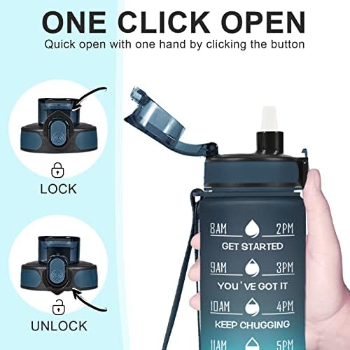 Enerbone Water Bottle, Leakproof BPA & Toxic Free, Motivational Water Bottle with Times to Drink and Straw, Fitness Sports Water Bottle with Strap for Office, Gym, Outdoor Sports