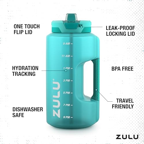 ZULU Goals Large Water Bottle Jug with Time Marker & Handle for All Day Hydration | Silicone Soft Straw with Locking Leak-Proof Lid | For Gym, Camping, Workout, and Outdoors | BPA-Free | 64oz, 128oz