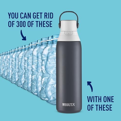 Brita Stainless Steel Premium Filtering Water Bottle, BPA-Free, Reusable, Insulated, Replaces 300 Plastic Water Bottles, Filter Lasts 2 Months or 40 Gallons, Includes 1 Filter, Carbon - 20 oz.