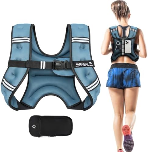 BAGAIL Weighted Vest, 5lbs/10lbs/12lbs/15lbs/20lbs/25lbs/30lbs Weight Vest with Detachable Pouch, Rucking Vest for Women, Men, Walking, Weight Loss, Training, Running
