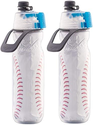 O2COOL Mist 'N Sip Misting Water Bottle 2-in-1 Function With No Leak Pull Top Spout Sports Reusable Water Bottle - 20 oz (2 Pack Baseball)