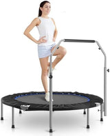 Sweetcrispy 40" in/48 in Mini Fitness Trampoline - 330LBS Foldable Exercise Rebounder with Adjustable Handle, Stable and Quiet, for Adults Indoor/Outdoor Workout