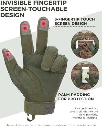 KEMIMOTO Tactical Gloves for Men, Touchscreen Motorcycle Gloves with Hard Shell & Palm Padding for Sports Motorcycle Cycling Tactical Airsoft Paintball Hunting Hiking Camping Climbing