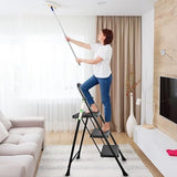 3 Step Ladder, Protable Steel Folding Stool with Wide Anti-Slip Pedal, 500lbs Sturdy Steel Ladder, Black