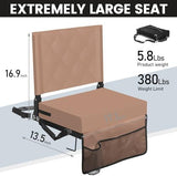 Sheenive Stadium Seats with Back Support, Portable, Lightweight, Foldable, 17.1 x 13.5 Inches, Khaki, Foam Cushion, Rubber