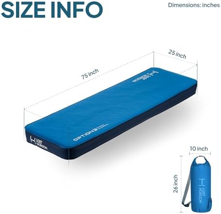 LOSTHORIZON Air & Foam Camping Mattress, Self-Inflating Sleeping Pad, 4.5" Thick, with Pump Sack, Cot