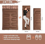 KingCamp Double Sleeping Bag for Adults, Queen Size 2 Person XXL Flannel Sleeping Bag, Waterproof Lightweight Flannel Quilt with 2 Pillows, Perfect for Couples Family Camping Hiking
