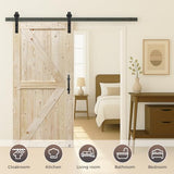 S&Z TOPHAND 36 in. x 84 in. Unfinished British Brace Knotty Barn Door with 6.6FT Sliding Door Hardware Kit/Solid Wood/Sliding Door/Double Surfaces/A Simple Assembly is Required