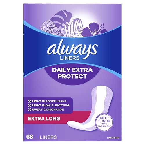 Always Anti-Bunch Xtra Protection, Panty Liners For Women, Extra Long Length, Unscented, 68 Count X 4 Packs (272 Count Total) (Packaging May Vary)