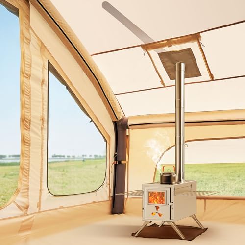 Inflatable Tents for Camping, Blow Up Tent with Hand Pump, Easy Setup Inflatable Hot Tent with Stove Jack, Waterproof Oxford Air Glamping Tents for Camping Adult 4-6 Person