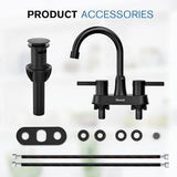 Black Bathroom Faucet 3 Hole, Bathroom Faucets for Sink 3 Hole, Bathroom Sink Faucet, 4 Inch 2 Handle Centerset, Lead-Free, with Copper Pop Up Drain (Matte Black)
