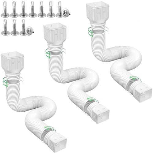 3 pack Flexible Rain Gutter Downspout Extensions,Drain Downspout Extender,Gutter Extension Flexible,Down Spout Drain Extension Pipes,Extendable from 21 to 60 Inches (3pcs white)