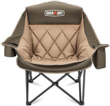 Overmont Oversized XL Camping Chair for Adults - 450lbs Support Heavy-Duty Padded Folding Chair with Side Pocket Cup Holder Cooling Bag for Outdoor Sports Garden Beach Fishing Lawn Khaki