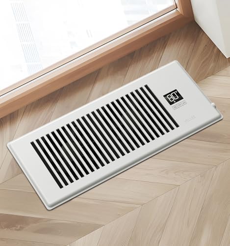 Quiet Register Booster Fan Fits 4" x 12" (DUCT OPENING CUTOUT), 10-Speed Smart Heating Cooling AC Vent Booster Fan w/Remote Control & Thermostat Control (White) - Corded