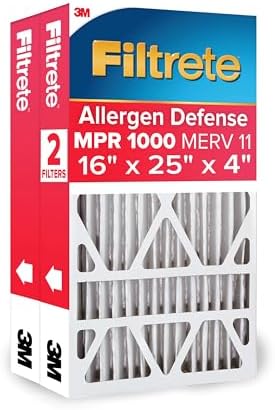 Filtrete 16x25x4 Air Filter, MPR 1000, MERV 11, Allergen Defense 12-Month Deep Pleated 4-Inch Air Filters, 2 Filters
