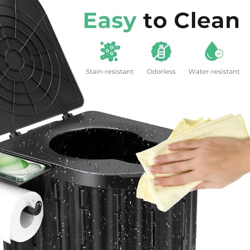 Sckee Camping Toilet, Portable Toilet for Adults, Portable Travel Floding Toilet with Lid and Paper Holder, Compact Potty for Car, Camp Toilet Portable Toilet for Camping, Hiking,Truck, RV, Beach