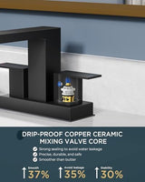 FORIOUS 4 Inch Centerset Bathroom Faucet Black 3 Hole or 2 Hole, Square Matte Black Bathroom Sink Faucet Centerset 4" with Metal Pop Up Drain, 24" CUPC Hose and Spare Water Saving Aerator