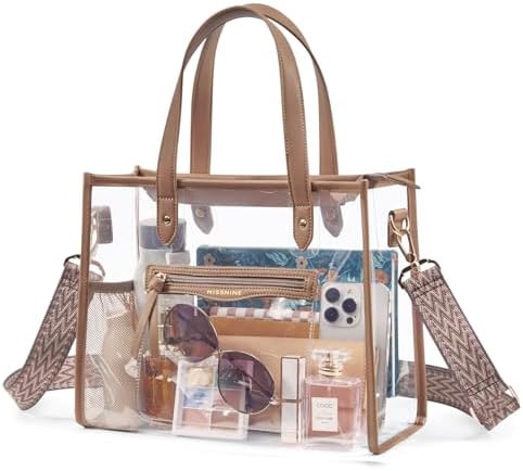 Missnine Clear Tote Bag for Women Thick PVC Clear Bag for Stadium Events with Guitar Strap Transparent for Concert Beach