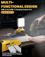 LIVOWALNY Cordless LED Work Light for Dewalt 20v Battery, 70W 7000LM Flashlight, Portable LED Flood Battery Light with USB A & USB C Charging Output Port for Emergency, Outdoors and Job Site Lighting